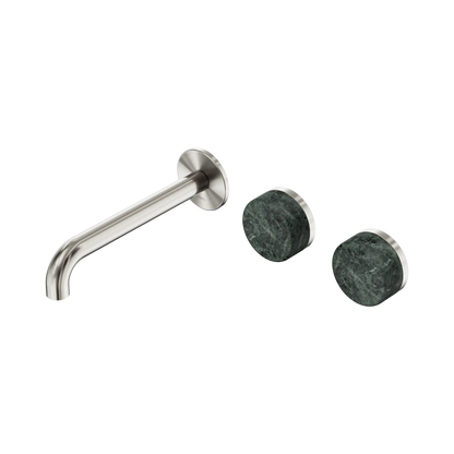 Serenity Wall Basin Set 185mm Offset Spout With Verde Alpi Handle Brushed Nickel