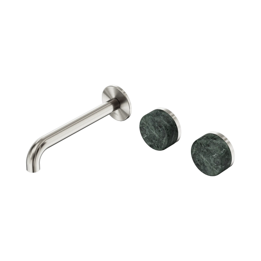 Serenity Wall Basin Set 185mm Offset Spout With Verde Alpi Handle Brushed Nickel