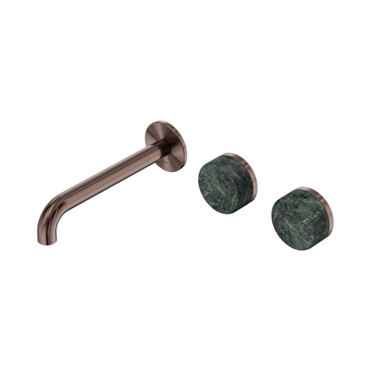 Serenity Wall Basin Set 185mm Offset Spout With Verde Alpi Handle Brushed Bronze