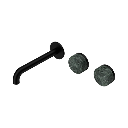 Serenity Wall Basin Set 185mm Offset Spout With Verde Alpi Handle Matte Black
