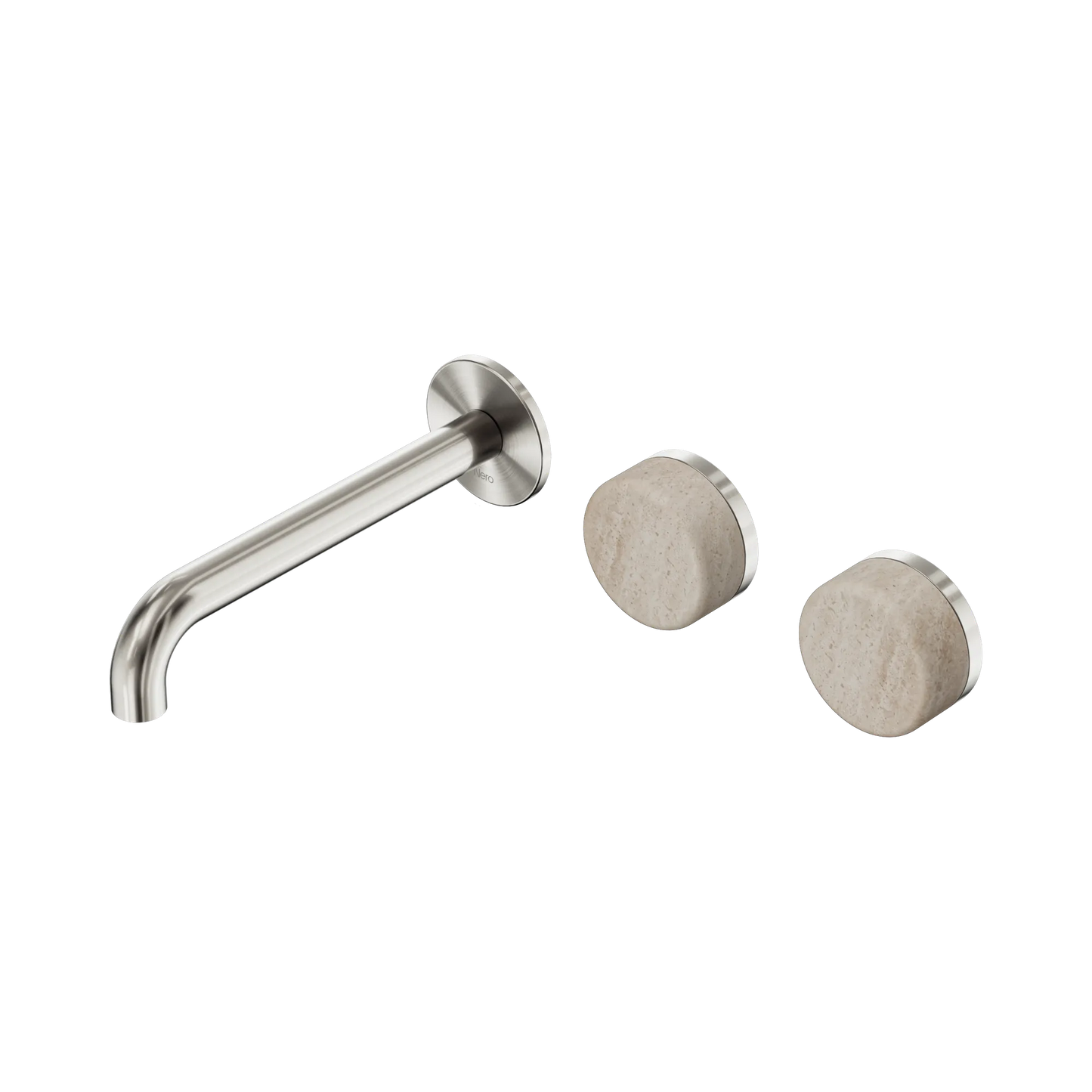 Serenity Wall Basin Set 185mm Offset Spout With Rome Travertine Handle Brushed Nickel