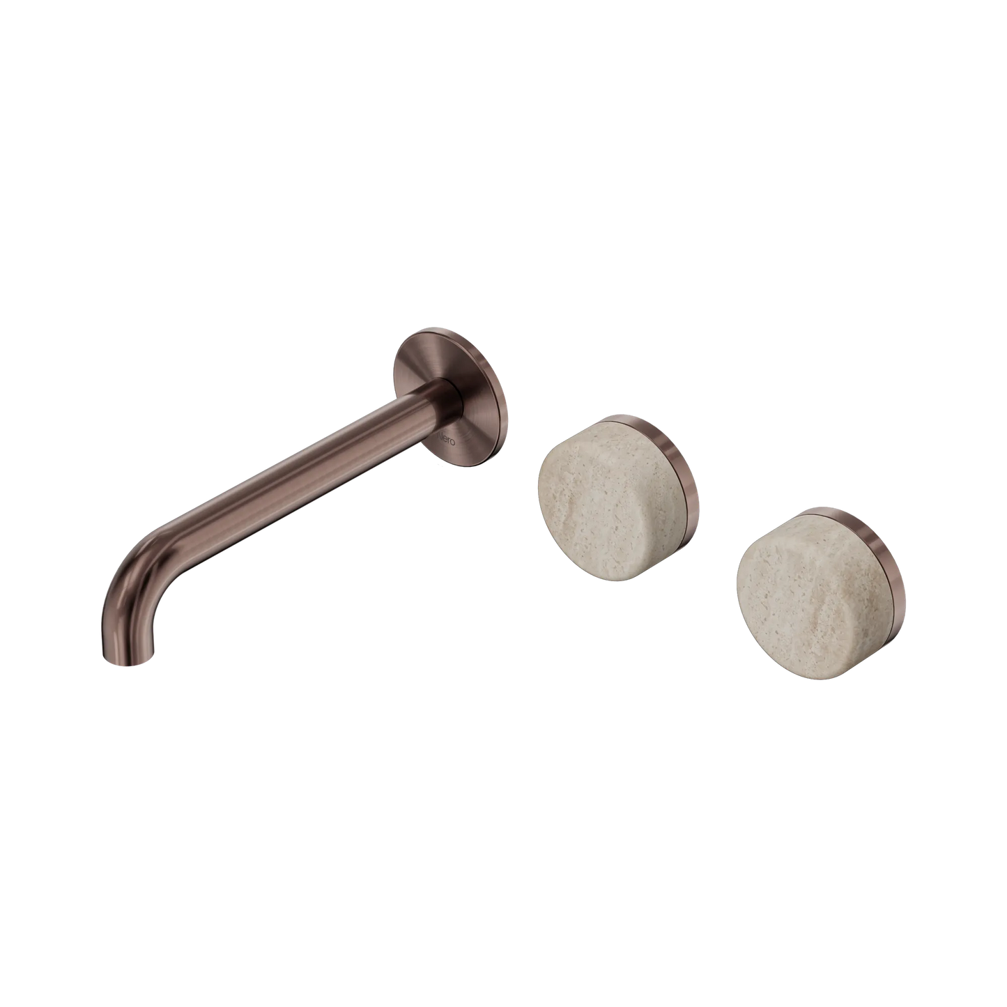 Serenity Wall Basin Set 185mm Offset Spout With Rome Travertine Handle Brushed Bronze