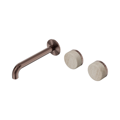 Serenity Wall Basin Set 185mm Offset Spout With Rome Travertine Handle Brushed Bronze