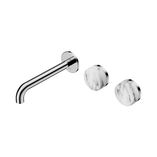 Serenity Wall Basin Set 185mm Offset Spout With Arabescato Corchia Handle Chrome