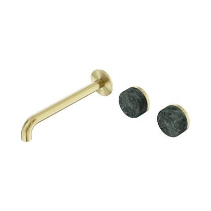 Serenity Wall Basin Set 220mm Offset Spout With Verde Alpi Handle Brushed Gold