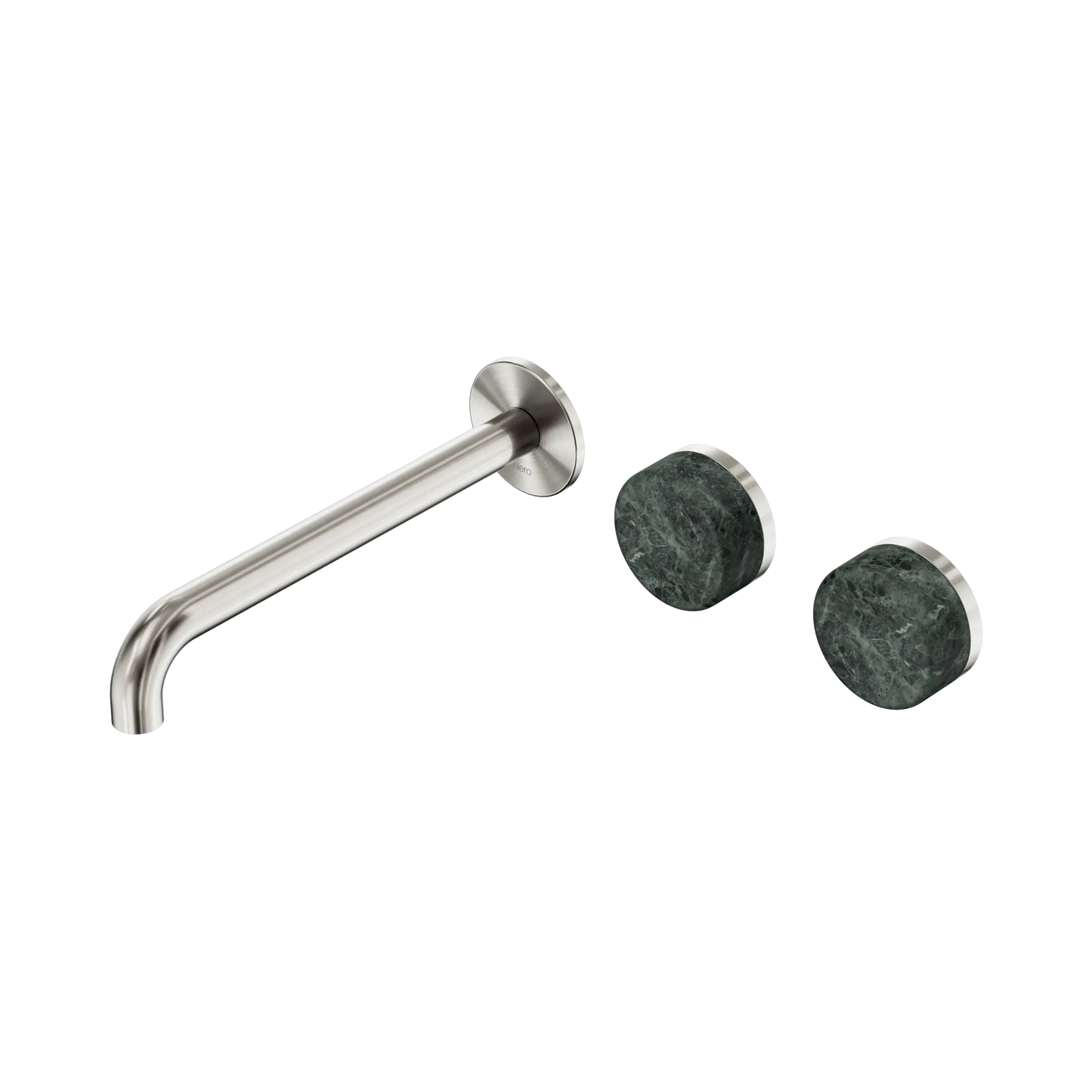 Serenity Wall Basin Set 220mm Offset Spout With Verde Alpi Handle Brushed Nickel