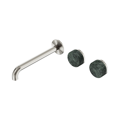 Serenity Wall Basin Set 220mm Offset Spout With Verde Alpi Handle Brushed Nickel