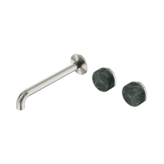 Serenity Wall Basin Set 220mm Offset Spout With Verde Alpi Handle Brushed Nickel