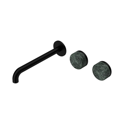 Serenity Wall Basin Set 220mm Offset Spout With Verde Alpi Handle Matte Black