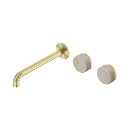 Serenity Wall Basin Set 220mm Offset Spout With Rome Travertine Handle Brushed Gold