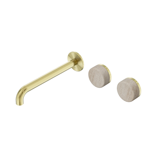 Serenity Wall Basin Set 220mm Offset Spout With Rome Travertine Handle Brushed Gold