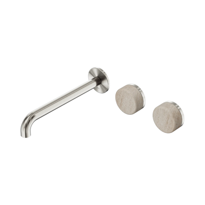 Serenity Wall Basin Set 220mm Offset Spout With Rome Travertine Handle Brushed Nickel