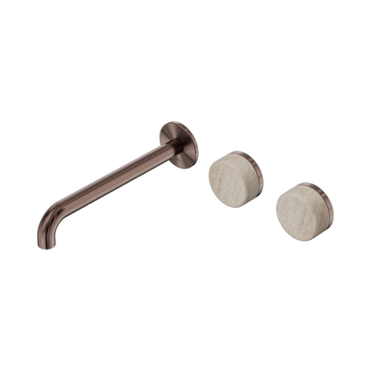 Serenity Wall Basin Set 220mm Offset Spout With Rome Travertine Handle Brushed Bronze