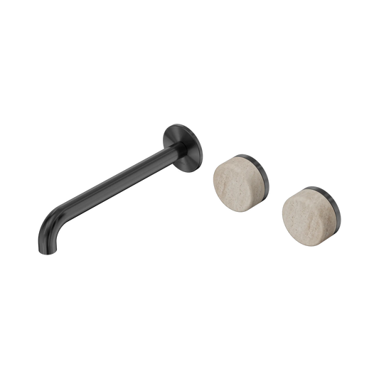 Serenity Wall Basin Set 220mm Offset Spout With Rome Travertine Handle Gun Metal