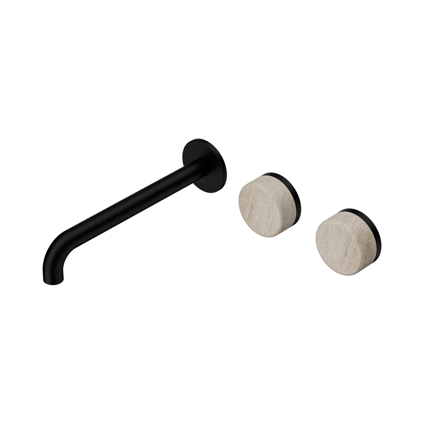 Serenity Wall Basin Set 220mm Offset Spout With Rome Travertine Handle Matte Black