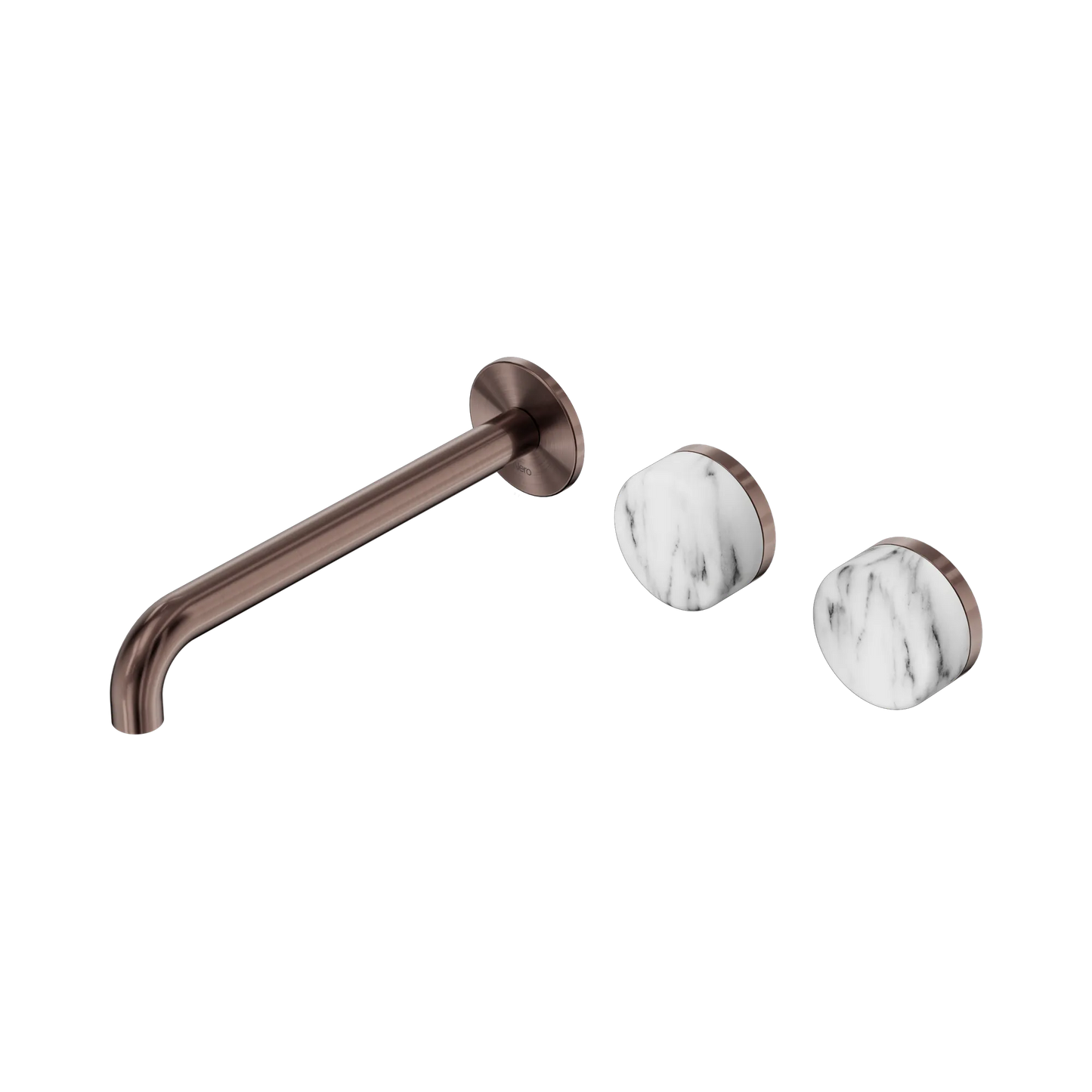 Serenity Wall Basin Set 220mm Offset Spout With Arabescato Corchia Handle Brushed Bronze