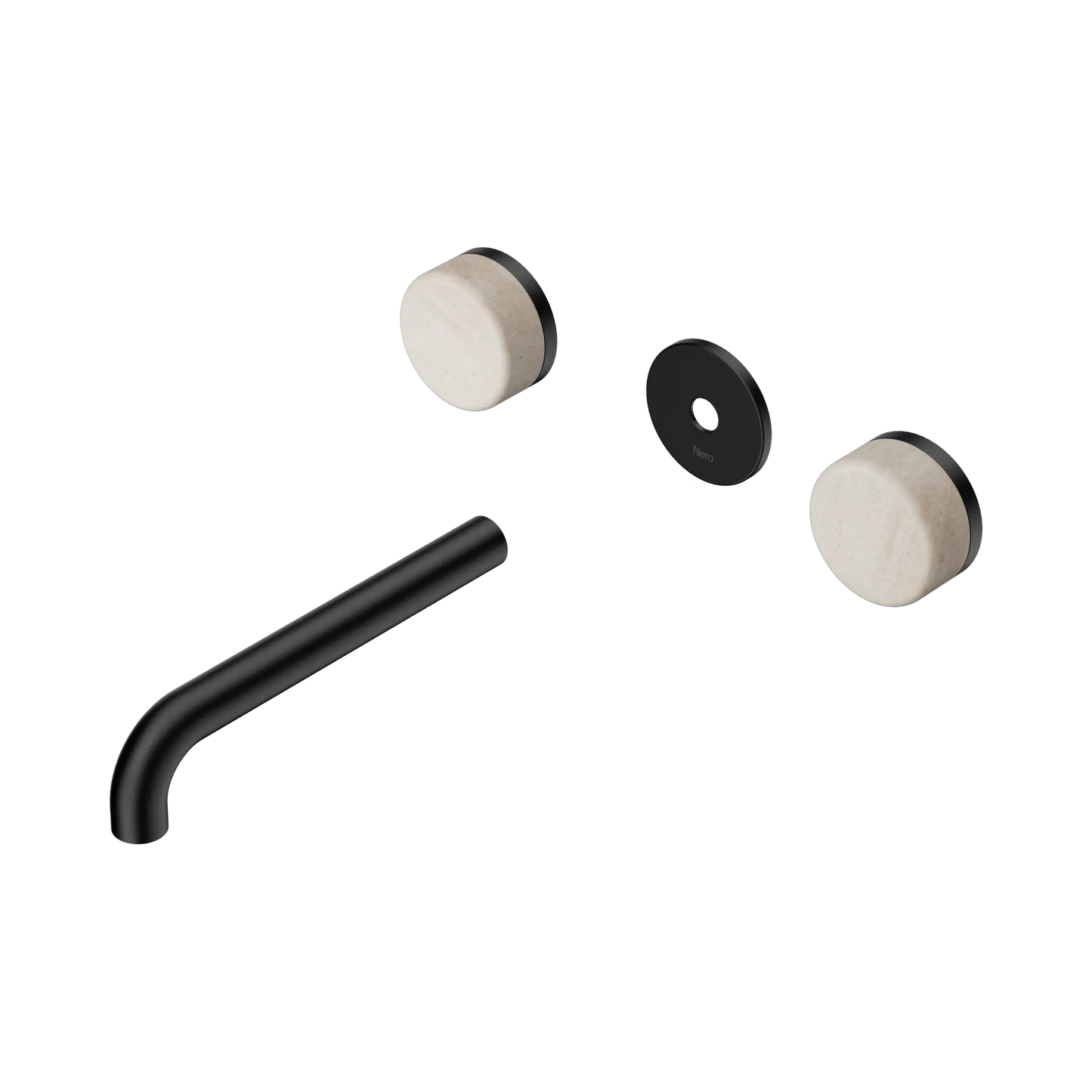 Serenity Wall Basin Set 185mm Spout With Rome Travertine Handle Trim Kit Only Matte Black