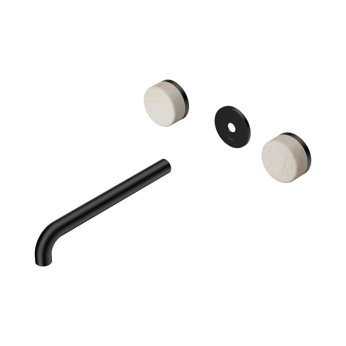 Serenity Wall Basin Set 220mm Spout With Rome Travertine Handle Trim Kit Only Matte Black