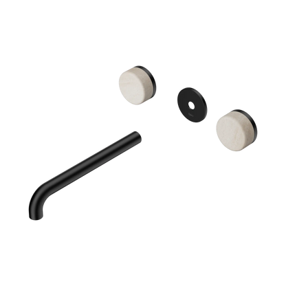 Serenity Wall Basin Set 220mm Spout With Rome Travertine Handle Trim Kit Only Matte Black