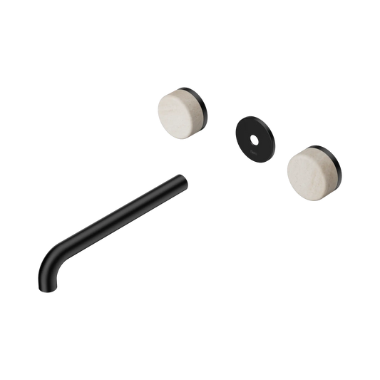 Serenity Wall Basin Set 220mm Spout With Rome Travertine Handle Trim Kit Only Matte Black
