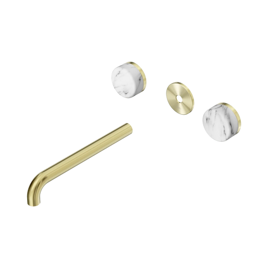 Serenity Wall Basin Set 220mm Spout With Arabescato Corchia Handle Trim Kit Only Brushed Gold