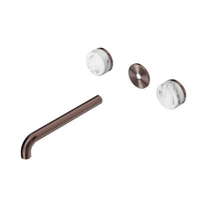 Serenity Wall Basin Set 220mm Spout With Arabescato Corchia Handle Trim Kit Only Brushed Bronze