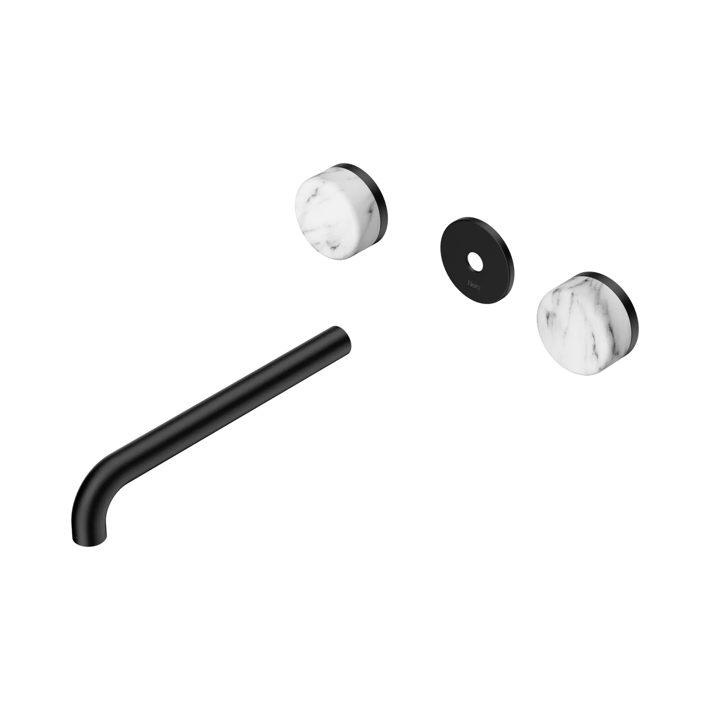 Serenity Wall Basin Set 220mm Spout With Arabescato Corchia Handle Trim Kit Only Matte Black
