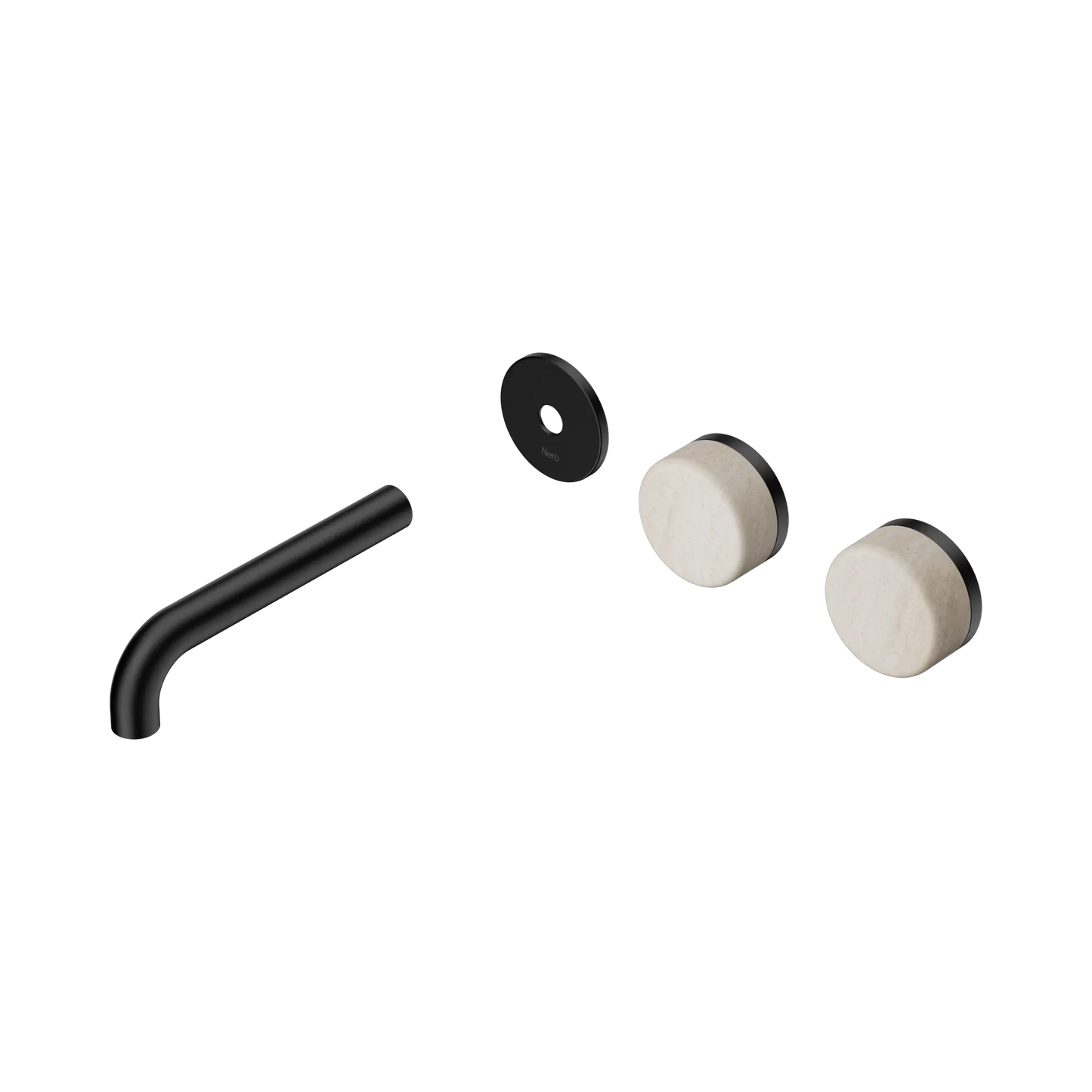 Serenity Wall Basin Set 160mm Offset Spout With Rome Travertine Handle Trim Kit Only Matte Black