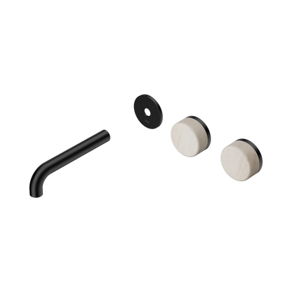 Serenity Wall Basin Set 160mm Offset Spout With Rome Travertine Handle Trim Kit Only Matte Black