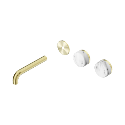 Serenity Wall Basin Set 160mm Offset Spout With Arabescato Corchia Handle Trim Kit Only Brushed Gold