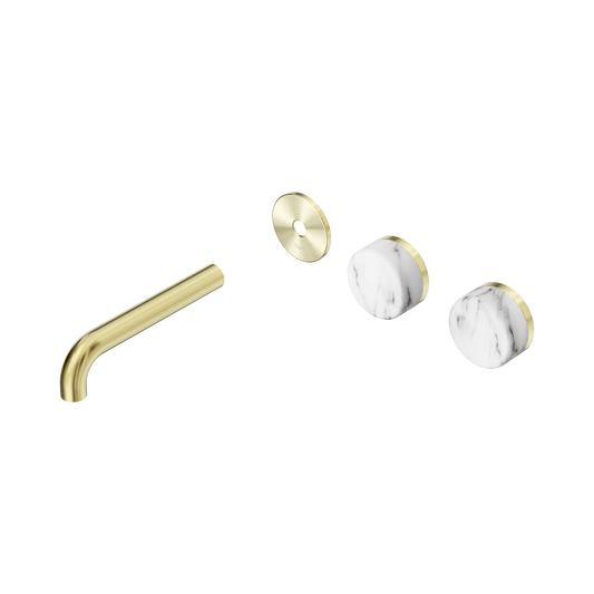 Serenity Wall Basin Set 160mm Offset Spout With Arabescato Corchia Handle Trim Kit Only Brushed Gold