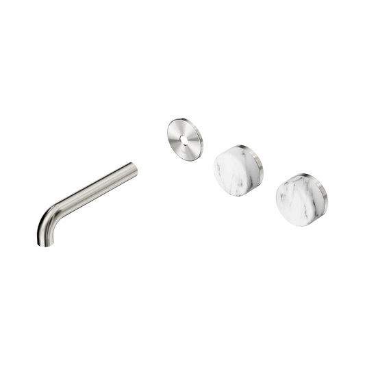Serenity Wall Basin Set 160mm Offset Spout With Arabescato Corchia Handle Trim Kit Only Brushed Nickel
