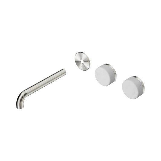 Serenity Wall Basin Set 185mm Offset Spout With Carrara Handle Trim Kit Only Brushed Nickel