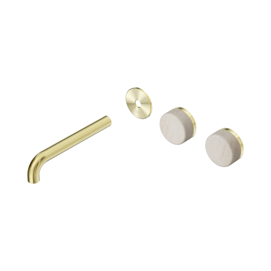 Serenity Wall Basin Set 185mm Offset Spout With Rome Travertine Handle Trim Kit Only Brushed Gold
