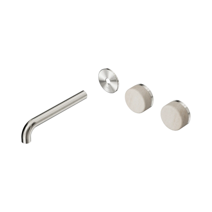 Serenity Wall Basin Set 185mm Offset Spout With Rome Travertine Handle Trim Kit Only Brushed Nickel