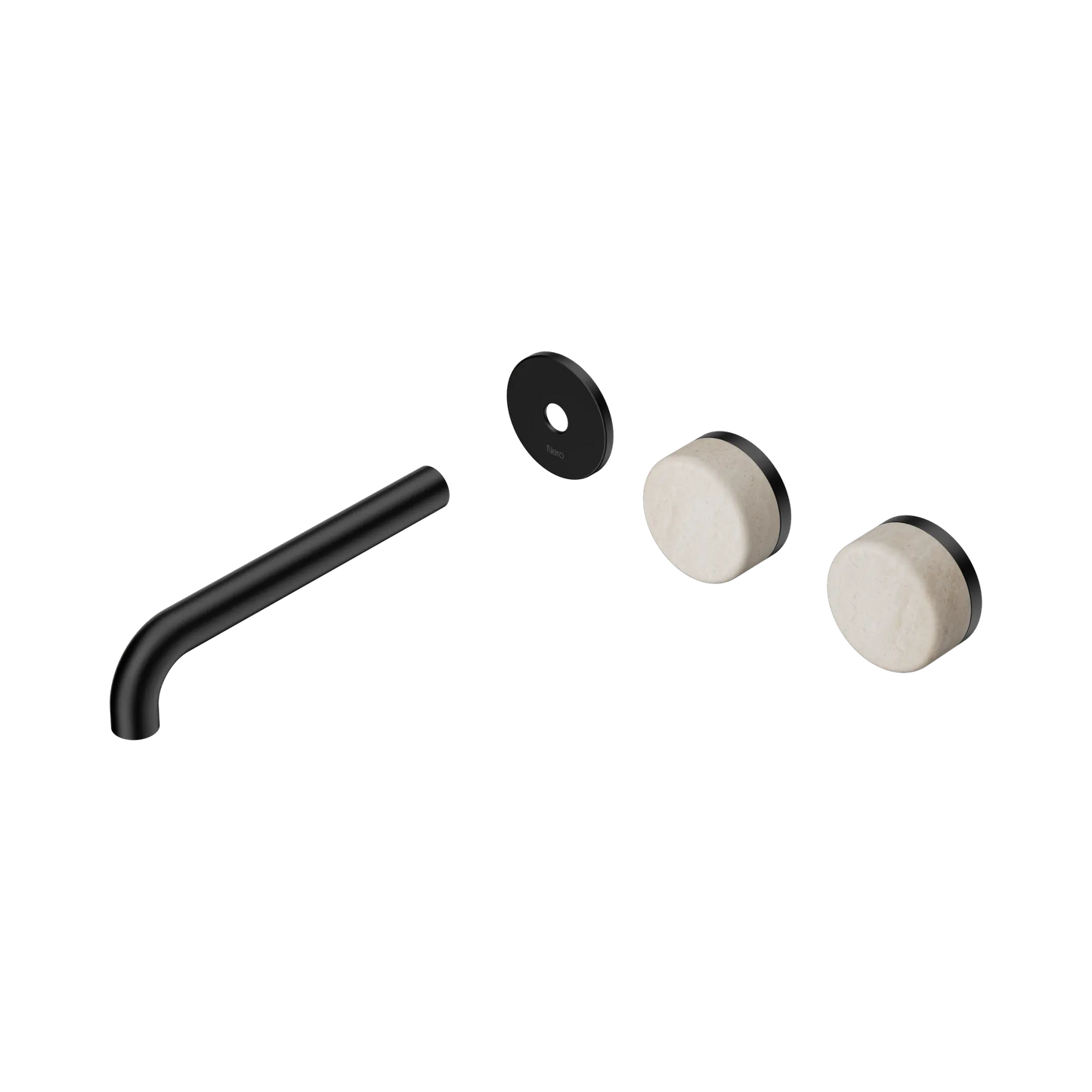 Serenity Wall Basin Set 185mm Offset Spout With Rome Travertine Handle Trim Kit Only Matte Black