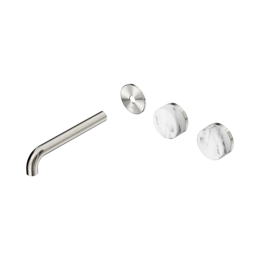 Serenity Wall Basin Set 185mm Offset Spout With Arabescato Corchia Handle Trim Kit Only Brushed Nickel