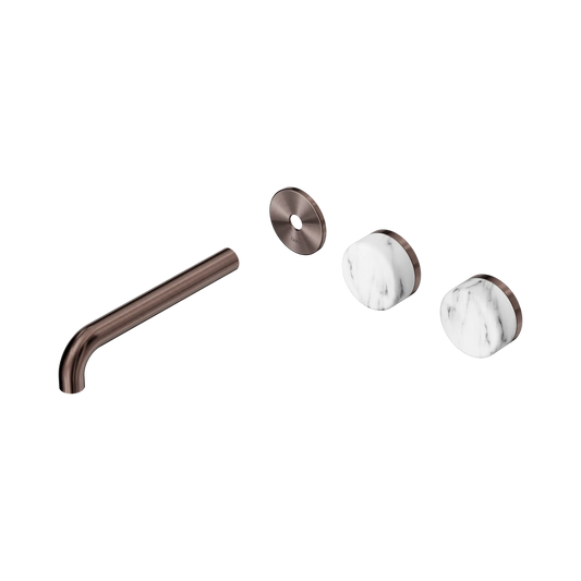 Serenity Wall Basin Set 185mm Offset Spout With Arabescato Corchia Handle Trim Kit Only Brushed Bronze