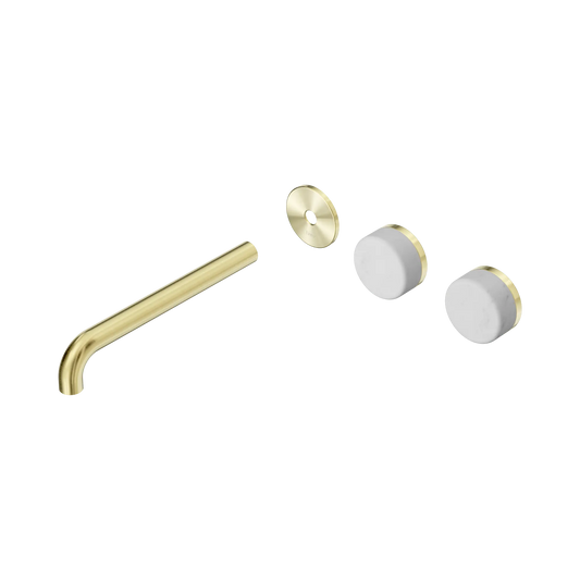 Serenity Wall Basin Set 220mm Offset Spout With Carrara Handle Trim Kit Only Brushed Gold
