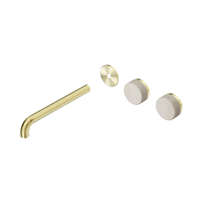 Serenity Wall Basin Set 220mm Offset Spout With Rome Travertine Handle Trim Kit Only Brushed Gold