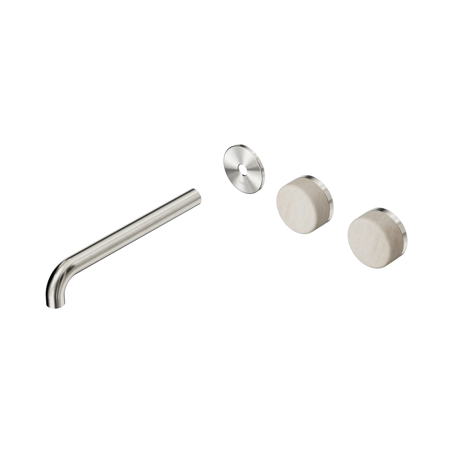 Serenity Wall Basin Set 220mm Offset Spout With Rome Travertine Handle Trim Kit Only Brushed Nickel