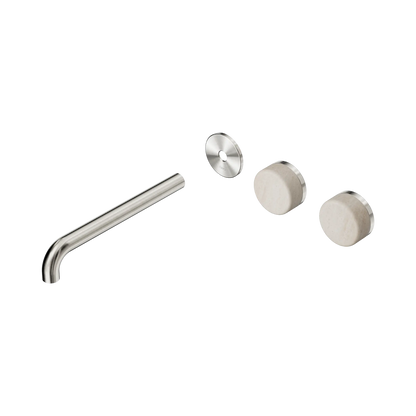 Serenity Wall Basin Set 220mm Offset Spout With Rome Travertine Handle Trim Kit Only Brushed Nickel