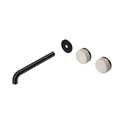 Serenity Wall Basin Set 220mm Offset Spout With Rome Travertine Handle Trim Kit Only Matte Black