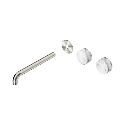 Serenity Wall Basin Set 220mm Offset Spout With Arabescato Corchia Handle Trim Kit Only Brushed Nickel