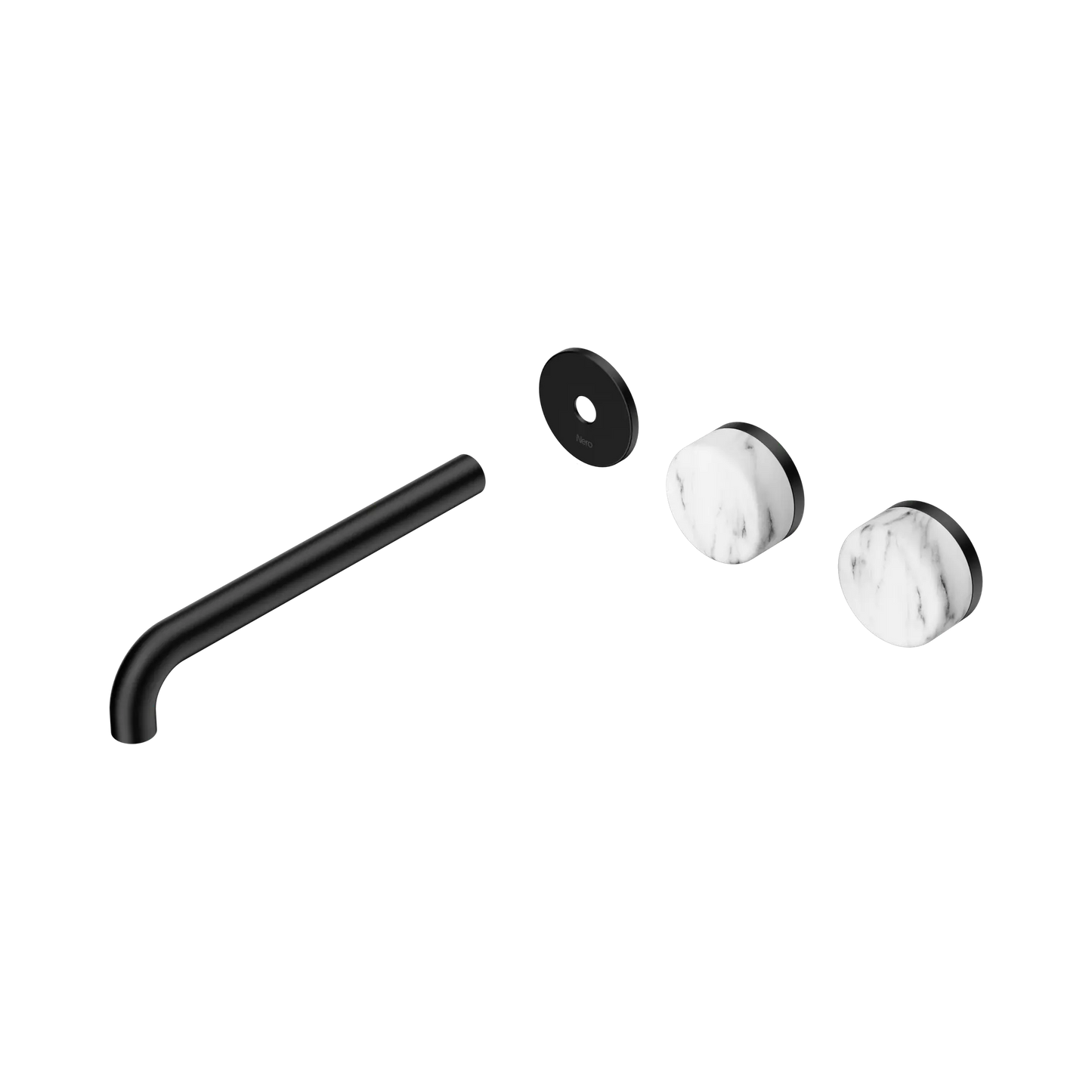 Serenity Wall Basin Set 220mm Offset Spout With Arabescato Corchia Handle Trim Kit Only Matte Black