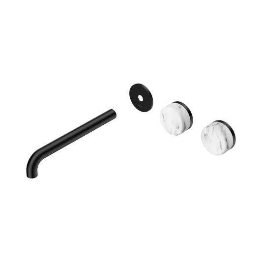 Serenity Wall Basin Set 220mm Offset Spout With Arabescato Corchia Handle Trim Kit Only Matte Black