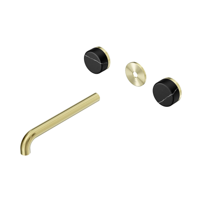 Serenity Wall Basin Set 220mm Spout With Marquina Black Handle Trim Kit Only Brushed Gold