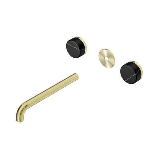 Serenity Wall Basin Set 220mm Spout With Marquina Black Handle Trim Kit Only Brushed Gold