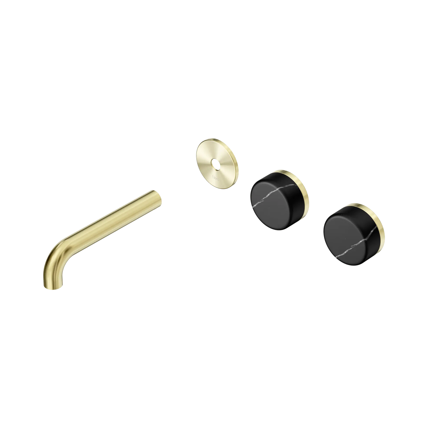 Serenity Wall Basin Set 160mm Offset Spout With Marquina Black Handle Trim Kit Only Brushed Gold