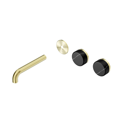 Serenity Wall Basin Set 160mm Offset Spout With Marquina Black Handle Trim Kit Only Brushed Gold
